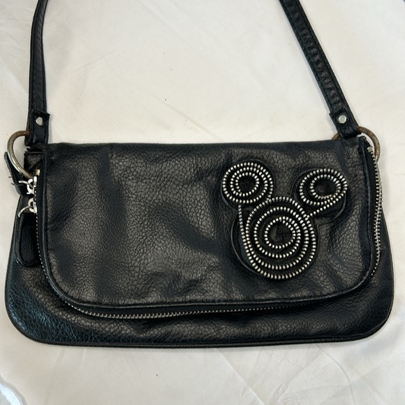 DISNEY PARKS black non leather small shoulder bag. Mickey Mouse design on front. - Picture 4 of 14